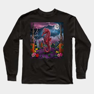 AI generated red striped seahorse in graveyard Long Sleeve T-Shirt